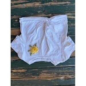 Garage White Knot Front Crop Top Yellow Floral Applique Short Sleeve Tee S/P